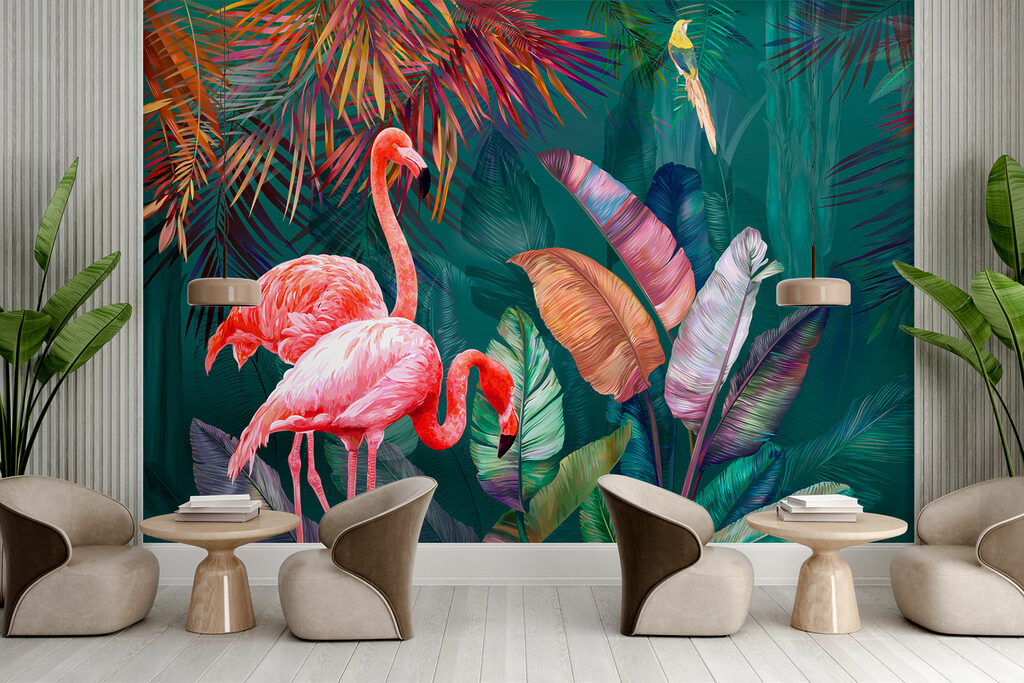 Flamingi în grădină colorată — interior 3