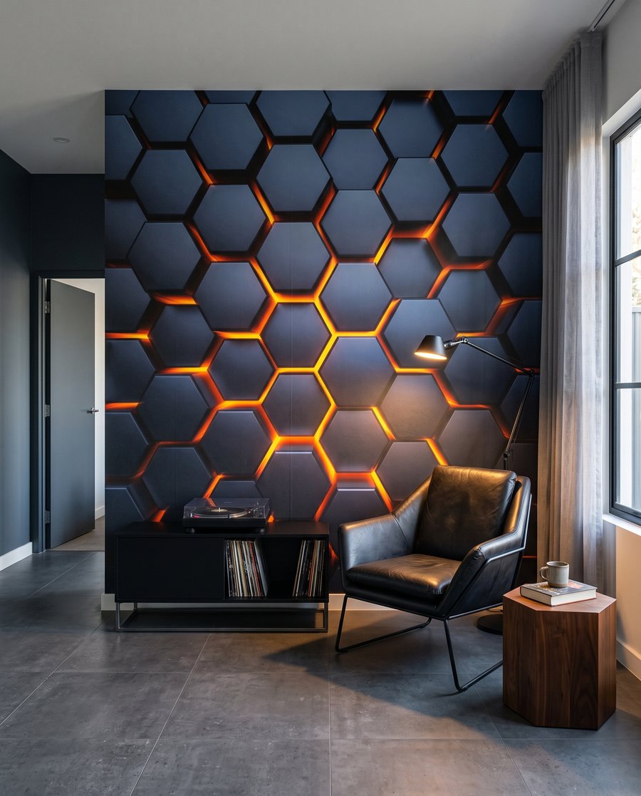 Lumină între hexagoane într-un interior
