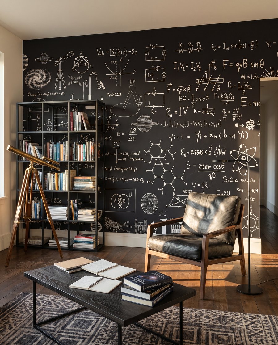 Tablă plină de formule într-un interior