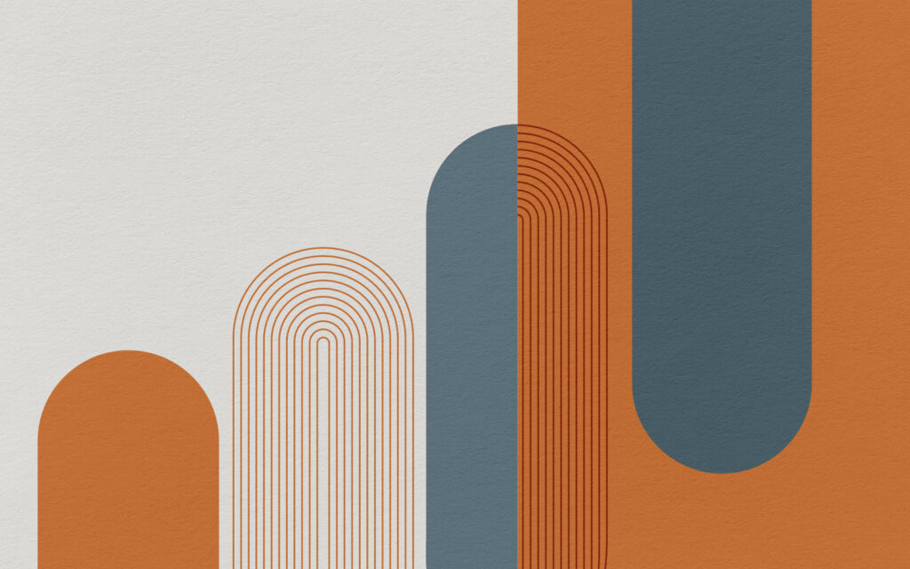 Arcuri calde pe albastru — design complet