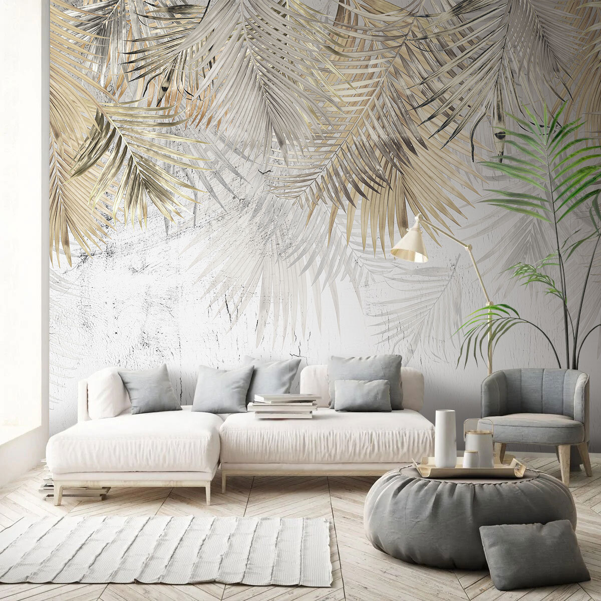 Palmieri aurii pe alb — interior 1