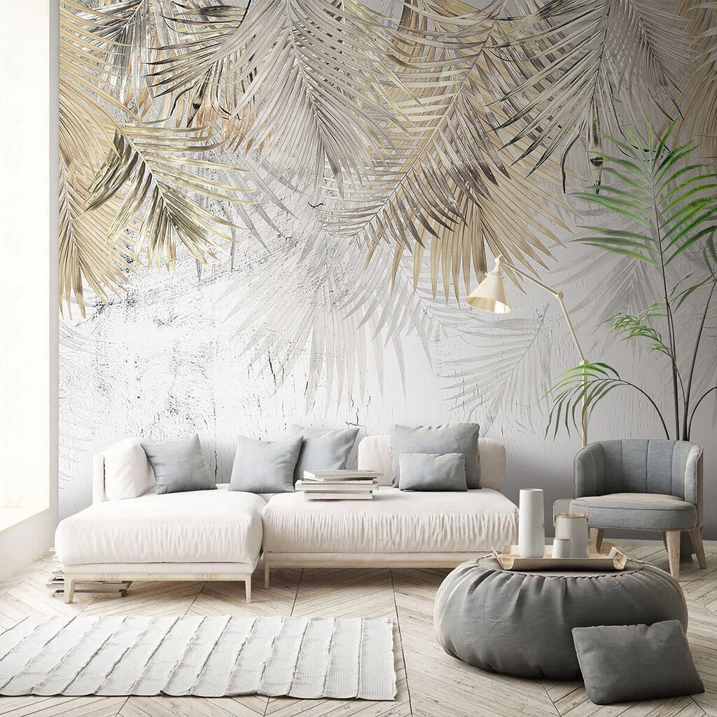 Palmieri aurii pe alb — interior 4