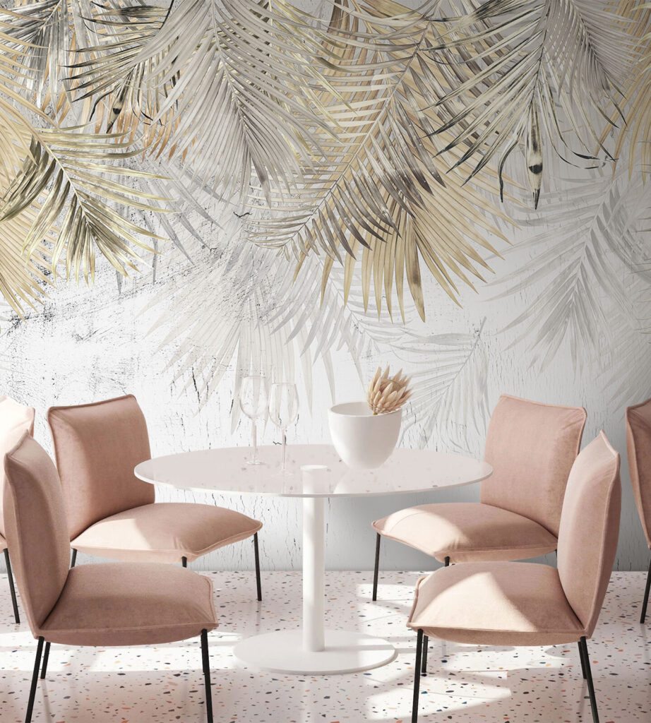 Palmieri aurii pe alb — interior 2