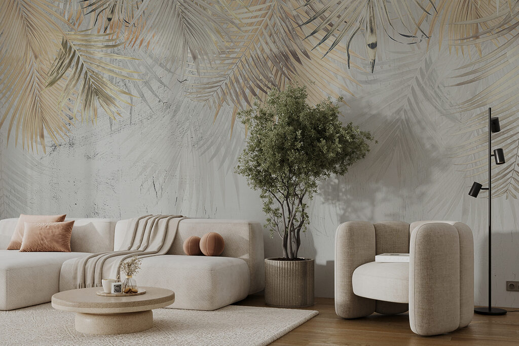 Palmieri aurii pe alb — interior 5