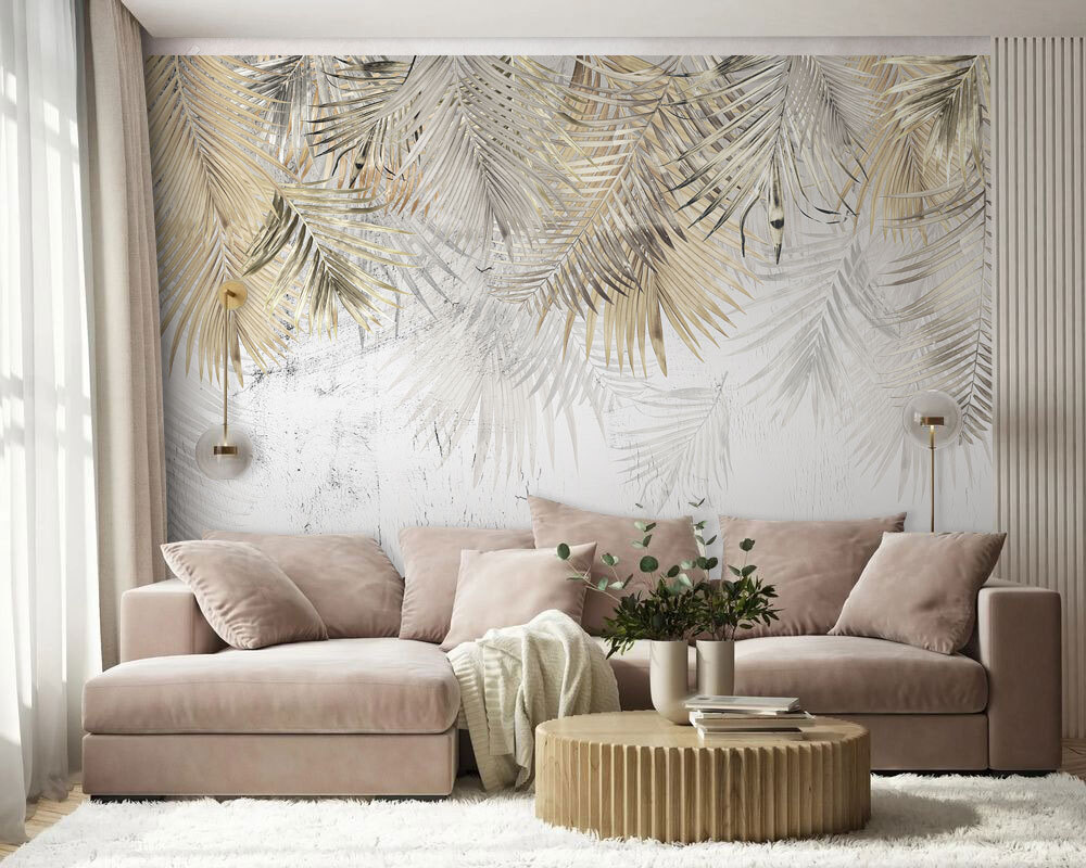 Palmieri aurii pe alb — interior 3