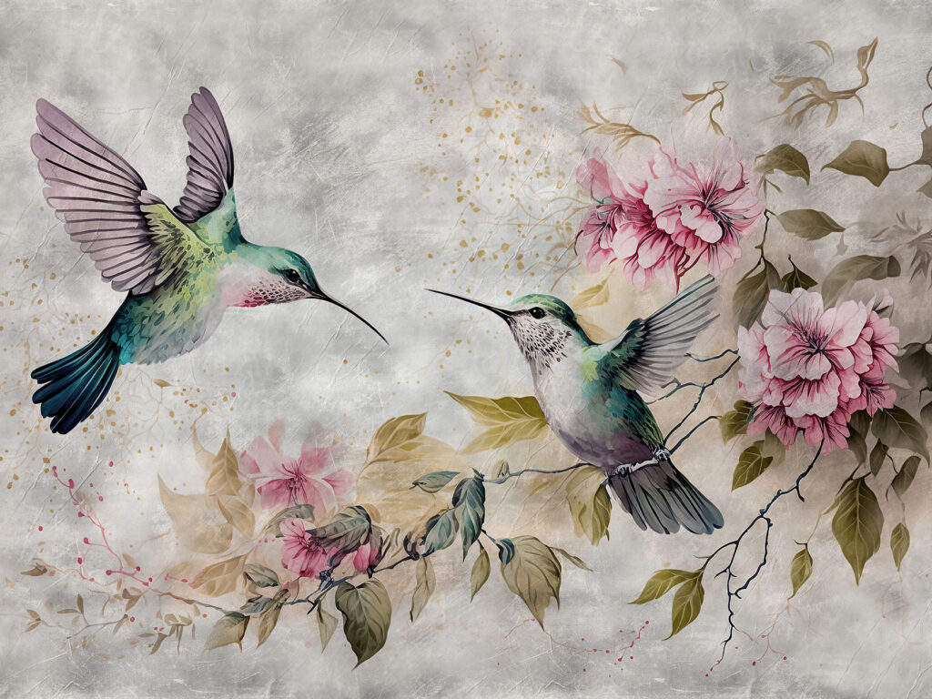 Colibri lângă flori — design complet