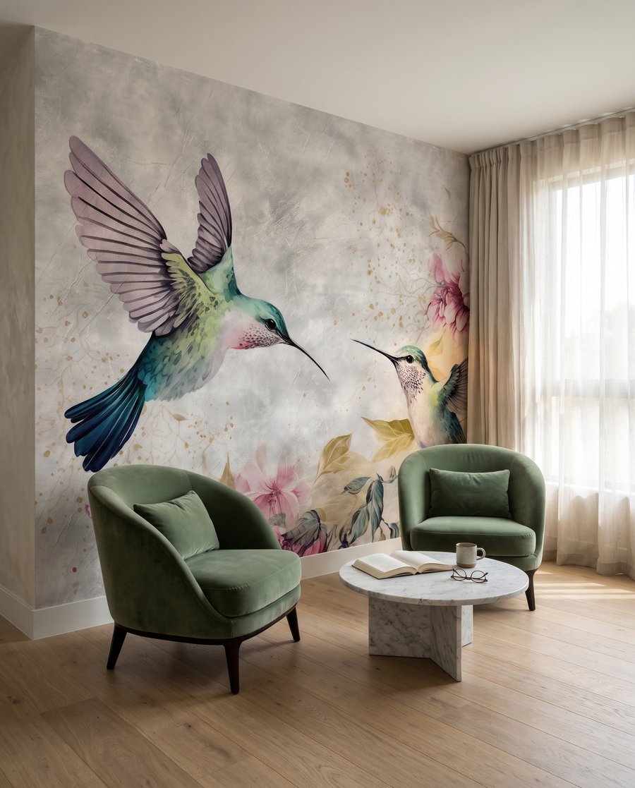Colibri lângă flori într-un interior