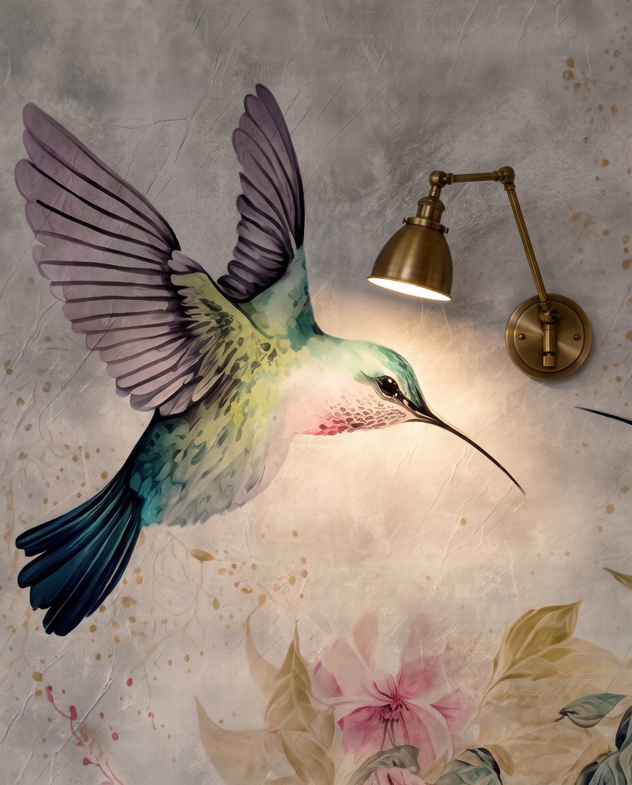 Colibri lângă flori — detaliu