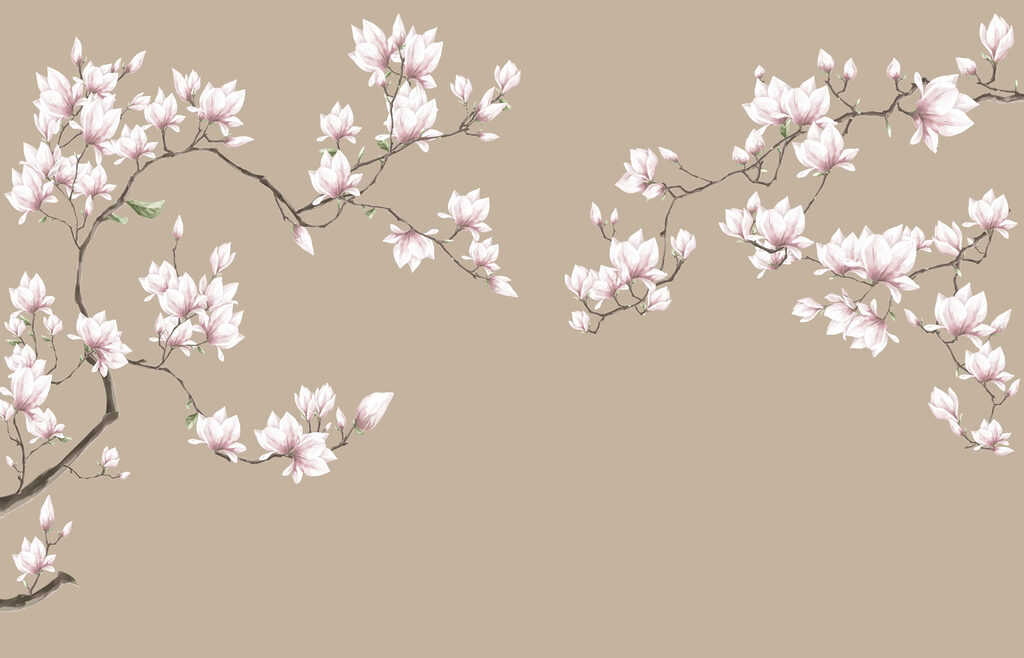 Magnolie roz pe taupe — design complet