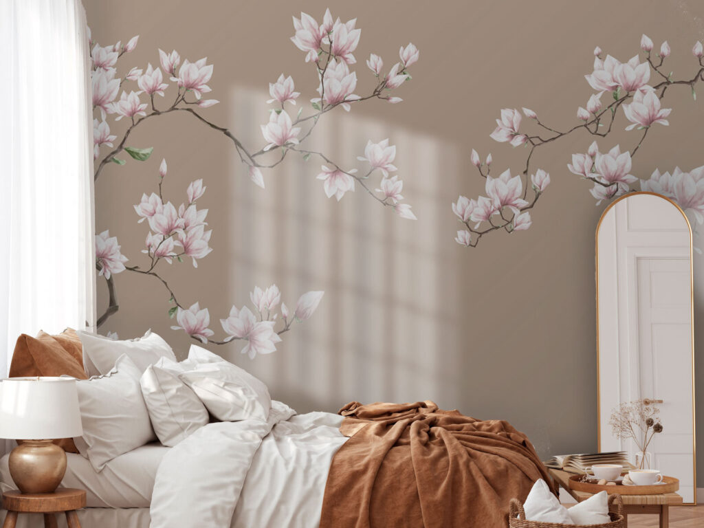 Magnolie roz pe taupe — interior 2