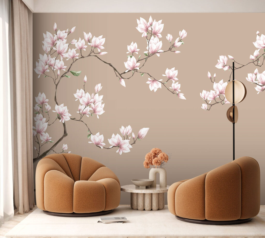 Magnolie roz pe taupe — interior 3