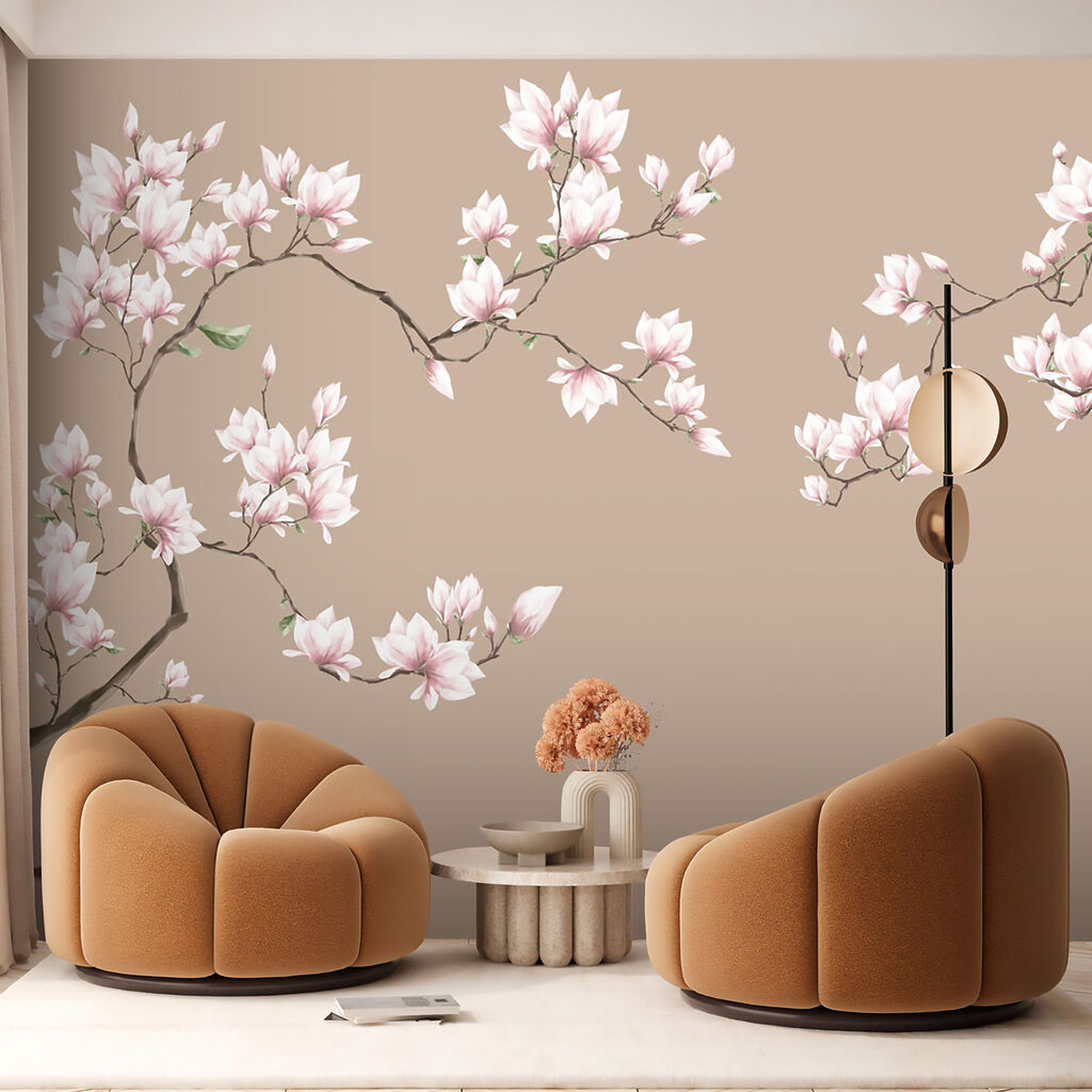 Magnolie roz pe taupe — interior 5