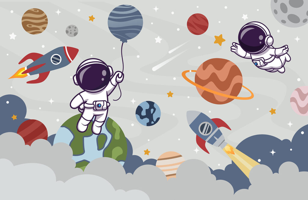 Astronauți printre planete — design complet