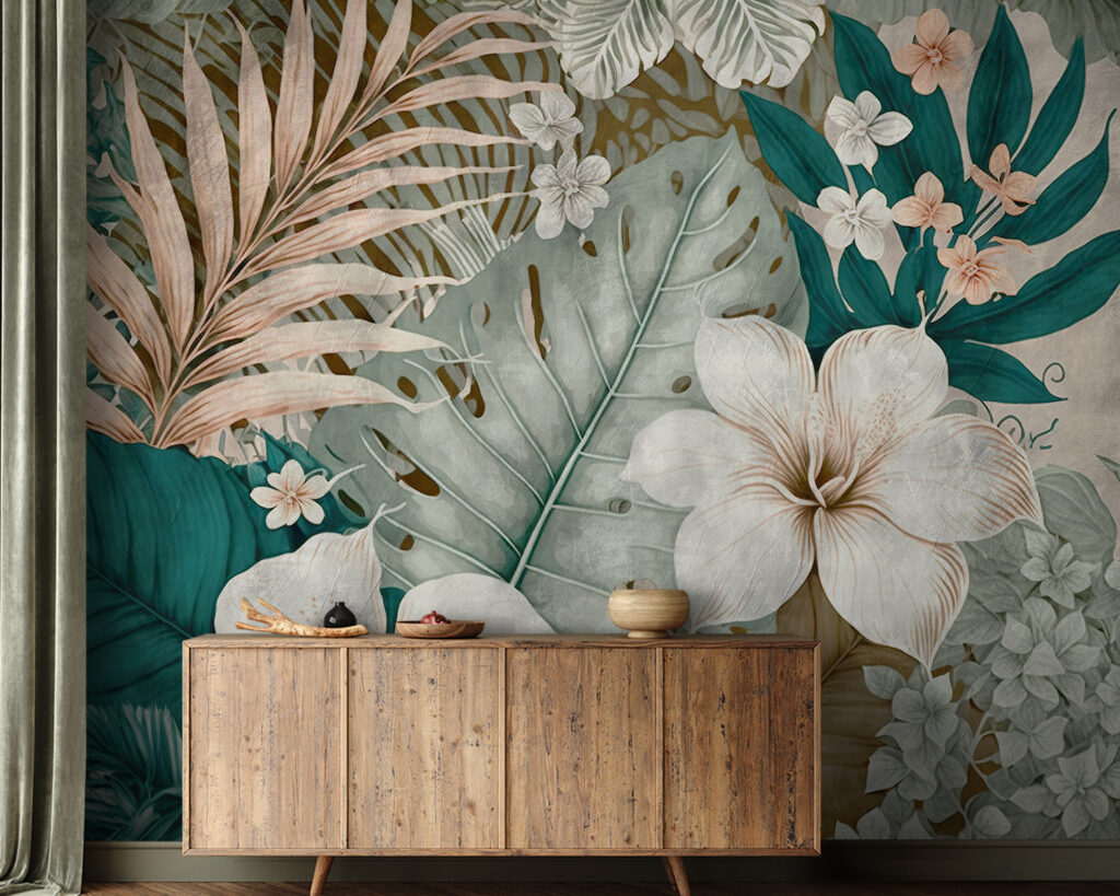 Flori albe, frunze turcoaz — interior 1