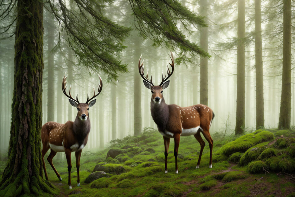 Doi cerbi în pădure — design complet
