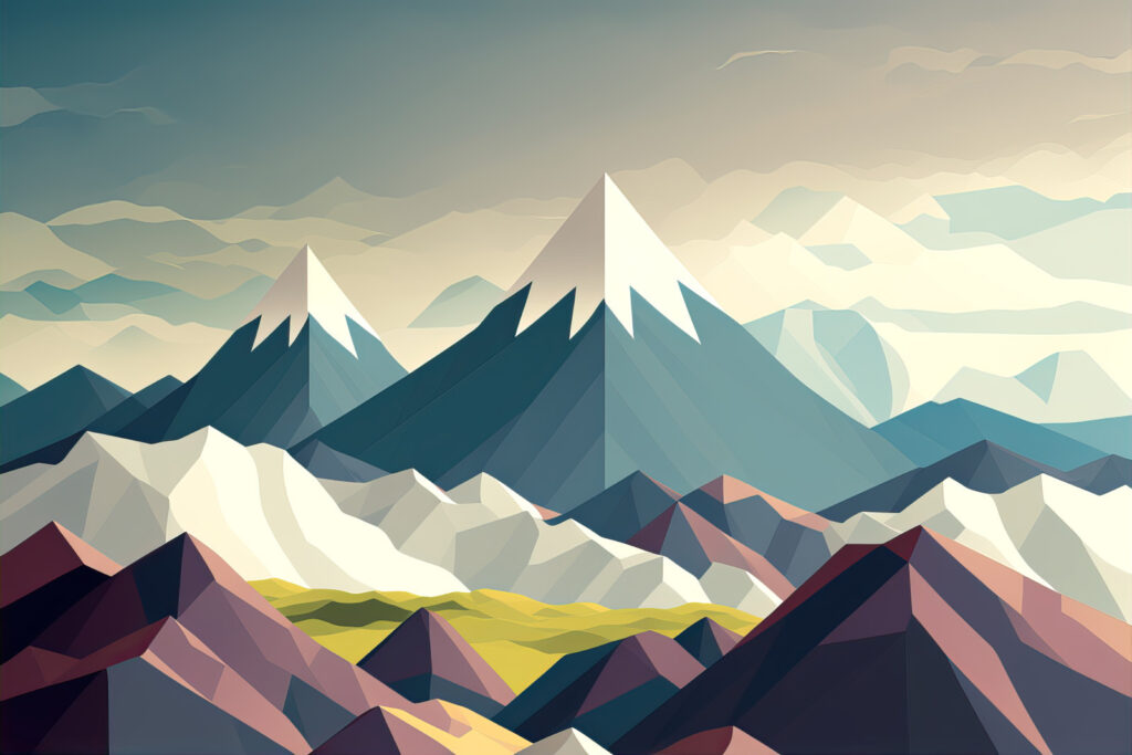Munți în fațete colorate — design complet