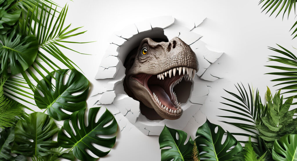 Dinozaur printre frunze — design complet
