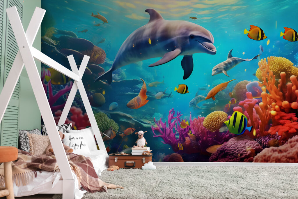 Delfin printre corali — interior 1