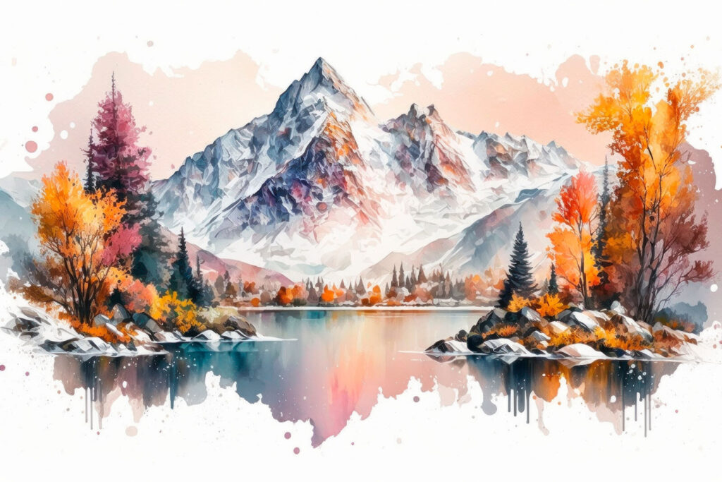 Toamnă lângă lacul montan — design complet