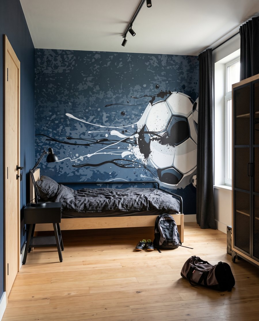 Fotbal prin vopsea albastră într-un interior