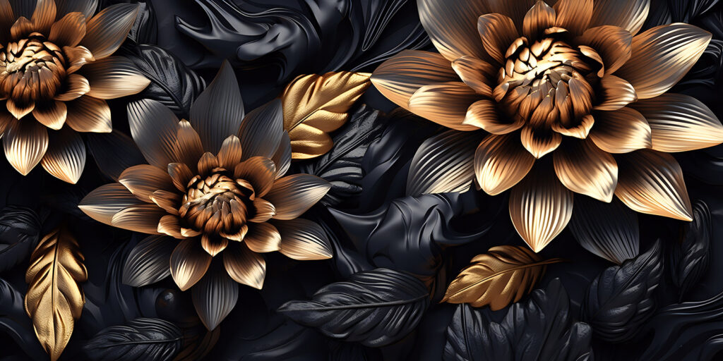 Flori aurii printre frunze — design complet