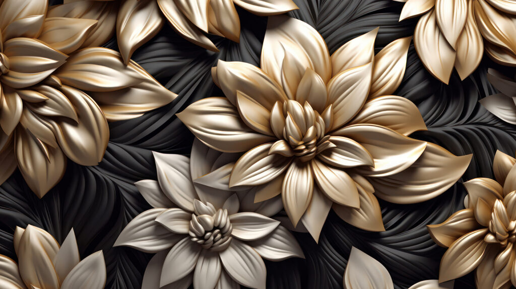 Flori aurii pe negru — design complet