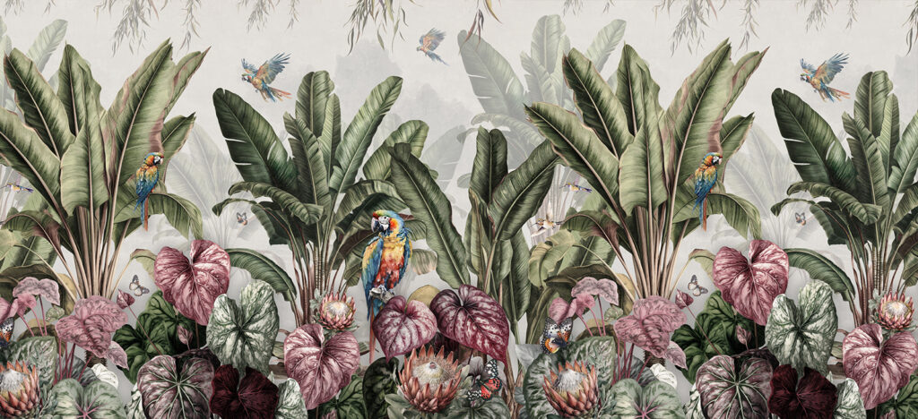 Papagali în grădină tropicală — design complet