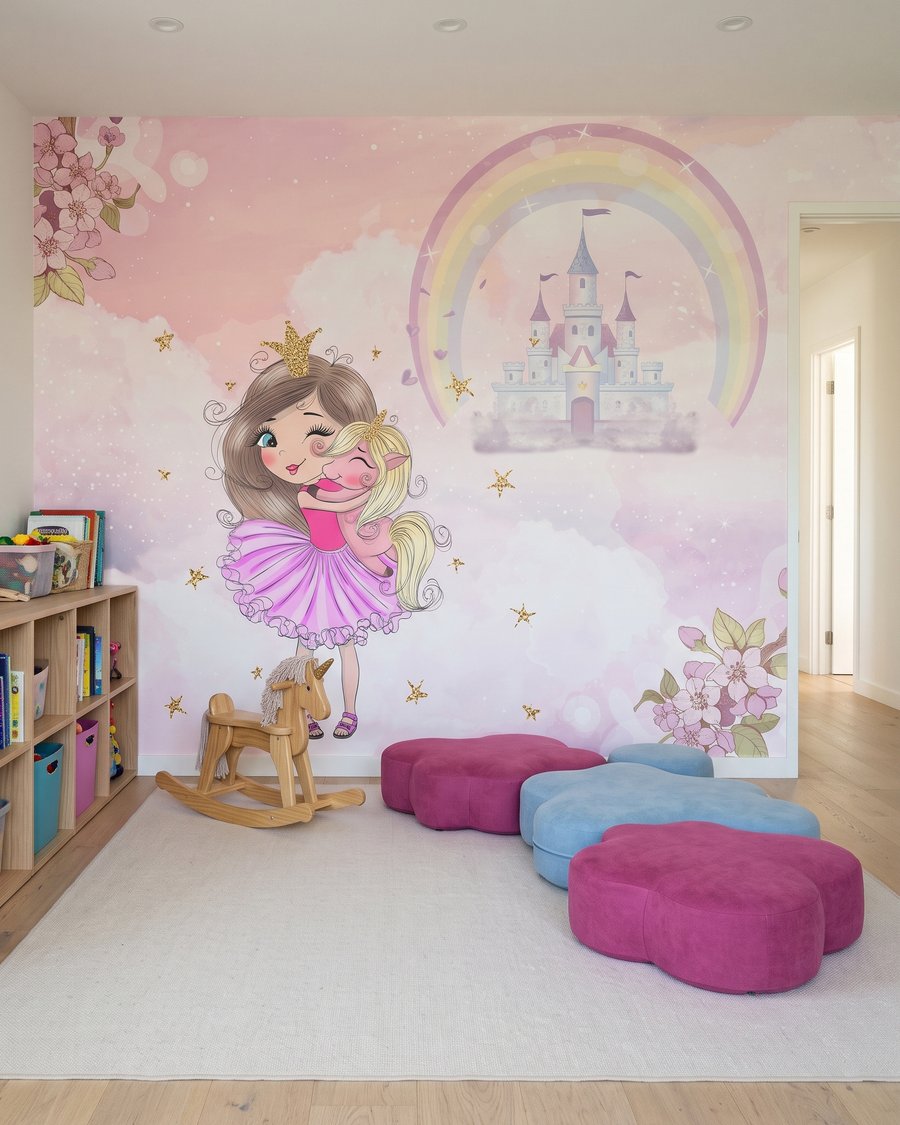 Prințesă la castelul curcubeu într-un interior