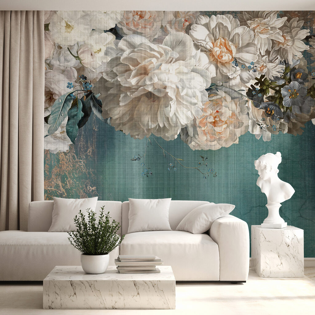 Flori albe peste turcoaz — interior 4