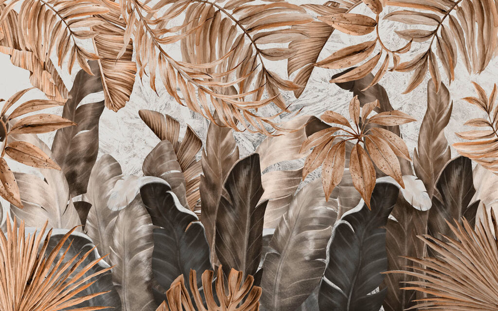 Frunze tropicale în crem — design complet