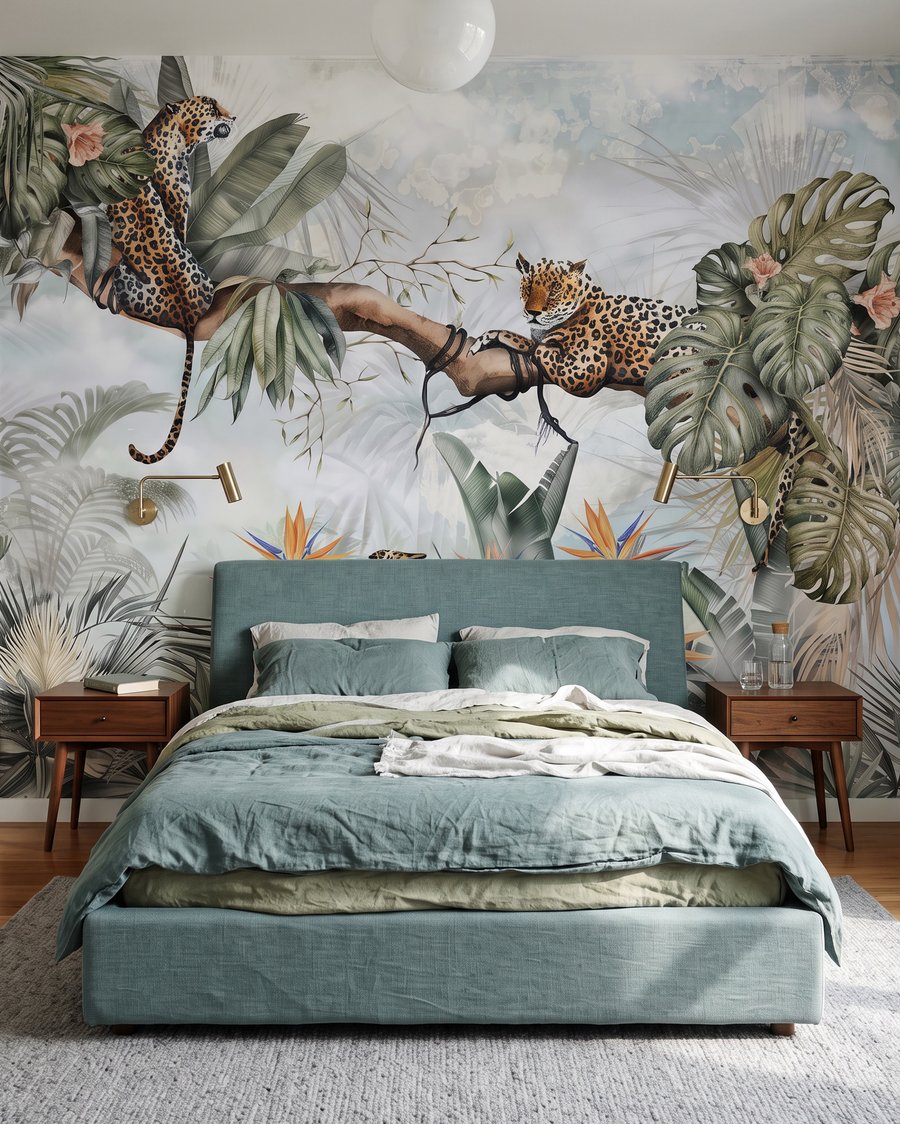 Leoparzi printre palmieri gri-verzui — interior 2