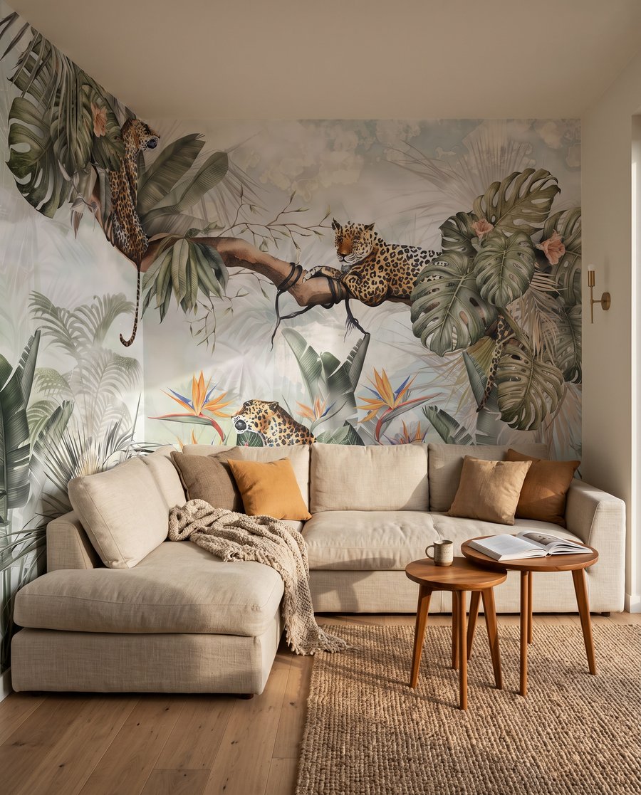 Leoparzi printre palmieri gri-verzui — interior 3