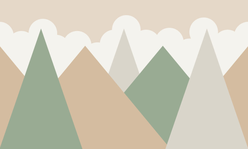 Munți pastel sub nori — design complet
