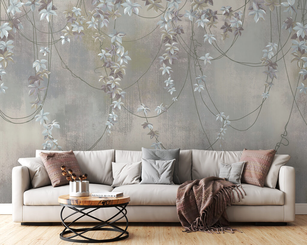 Ghirlande florale pe gri — interior 1