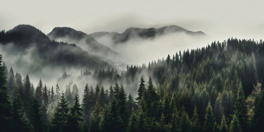 Ceață peste păduri montane — design complet