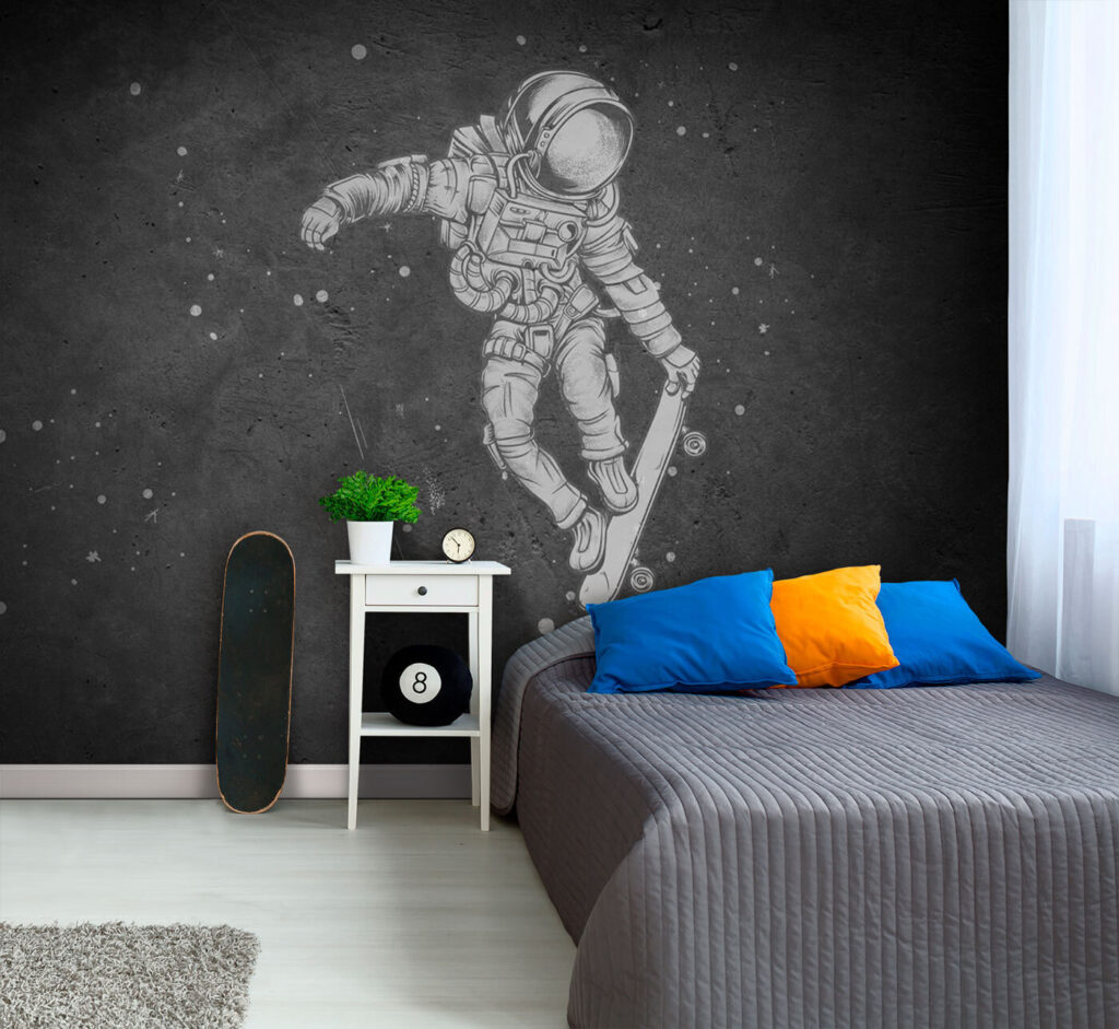 Astronaut pe skateboard — interior 1