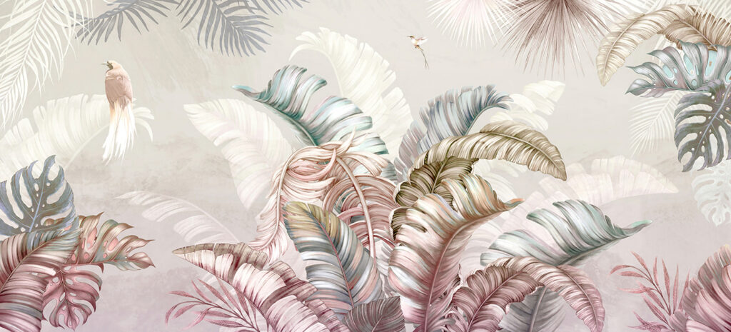 Pasăre printre frunze pale — design complet