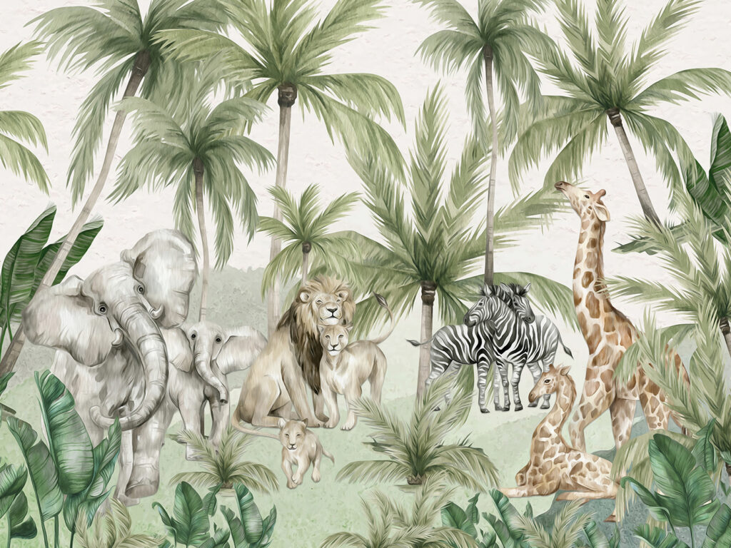 Elefanți în grădină tropicală — design complet