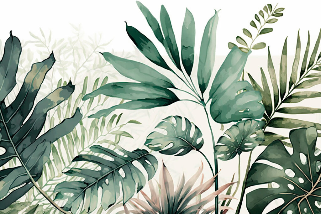 Monstera în acuarelă verde — design complet