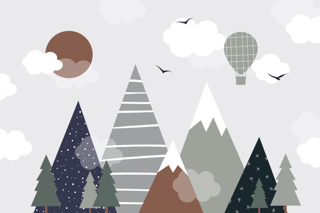 Munți geometrici cu balon — design complet