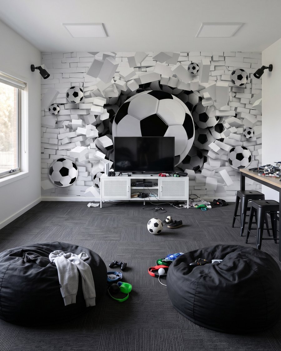 Fotbal care sparge zidul într-un interior