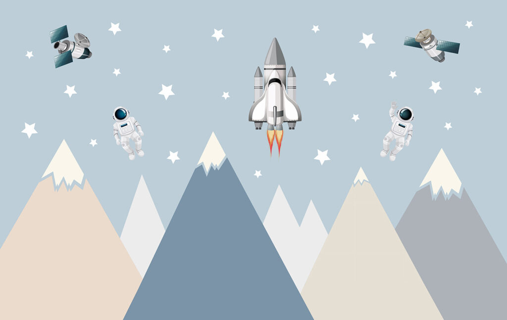 Astronauți deasupra munților — design complet