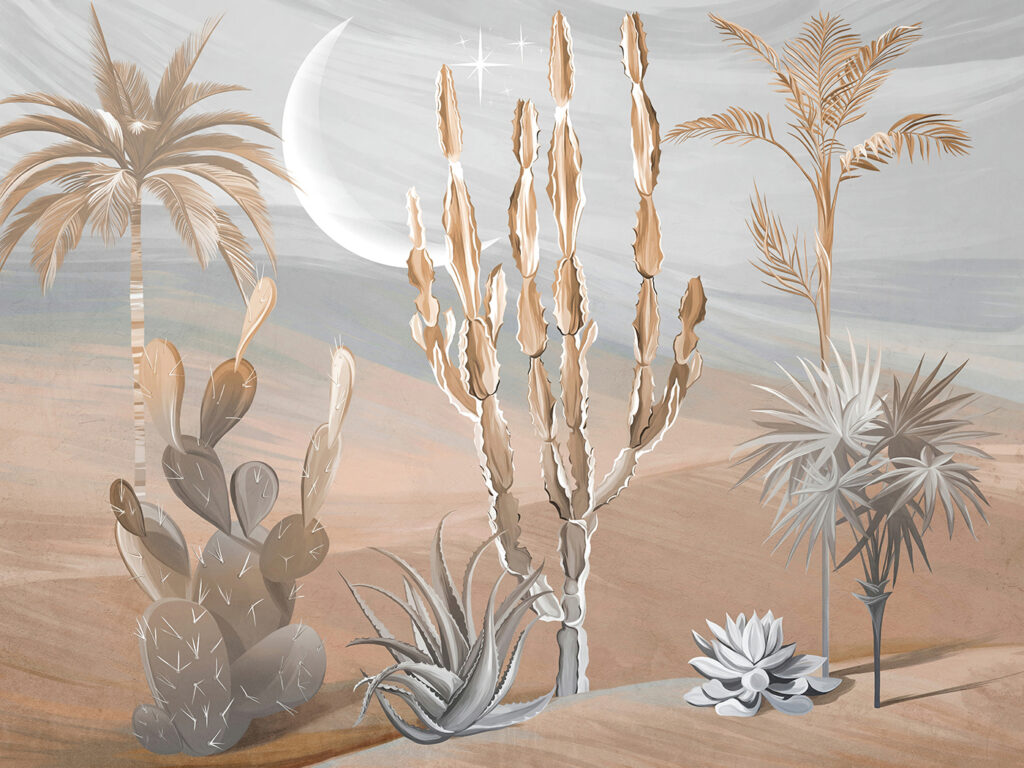 Cactuși în deșert lunar — design complet