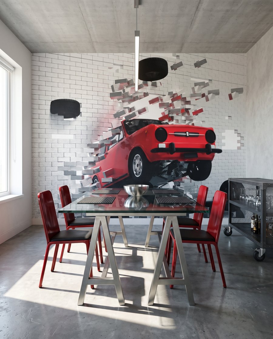 Mașină roșie din perete — interior 5