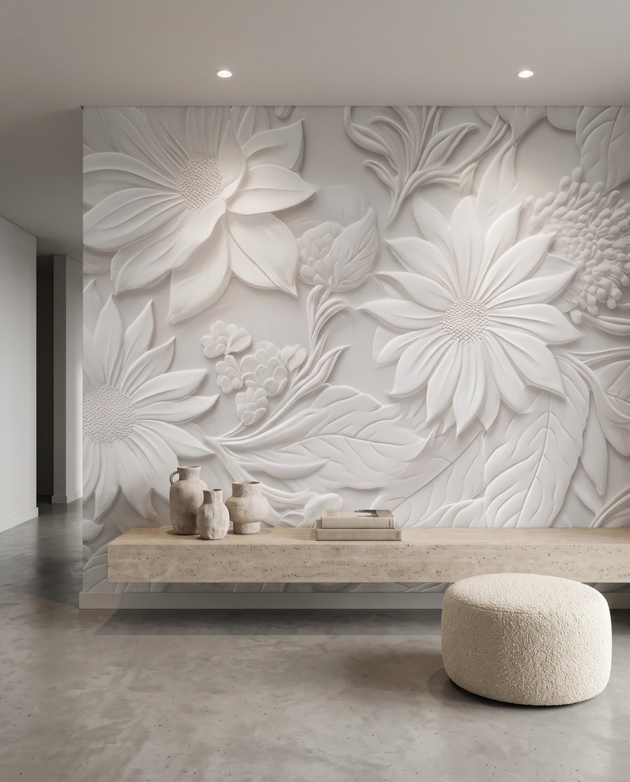 Flori albe ca sculptură — interior 1