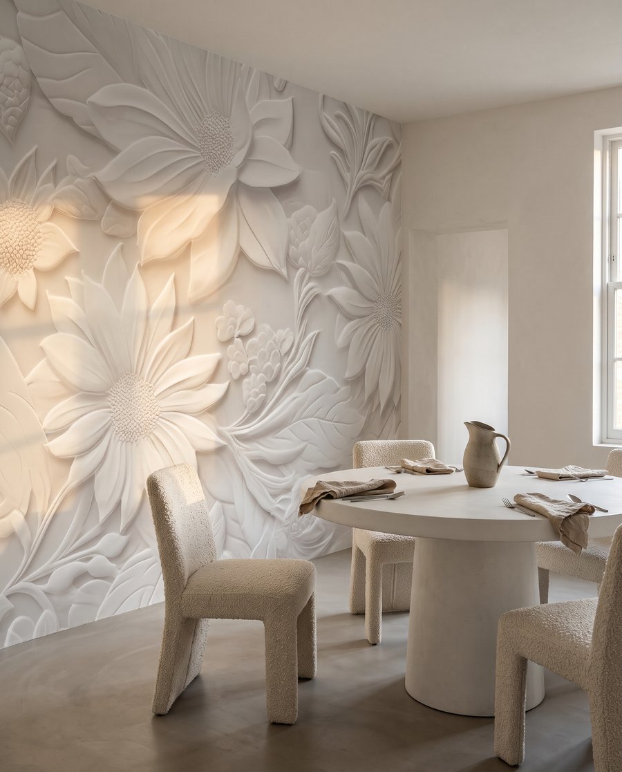 Flori albe ca sculptură — interior 7