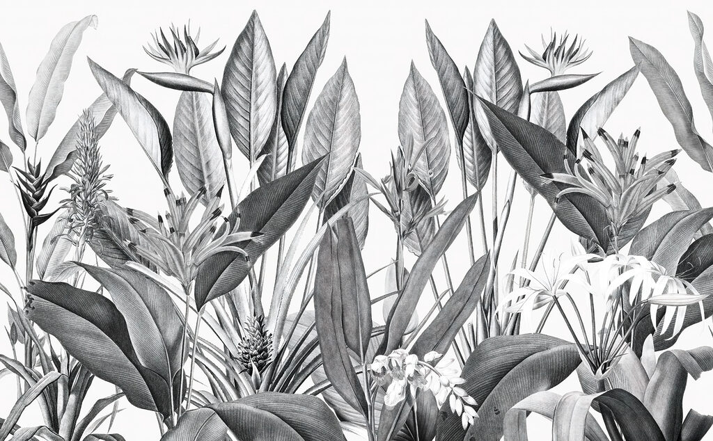 Flori tropicale printre frunze — design complet