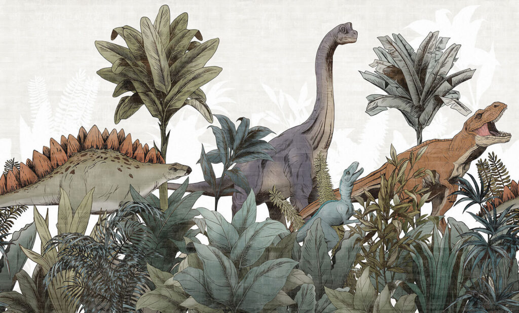 Dinozauri printre palmieri — design complet