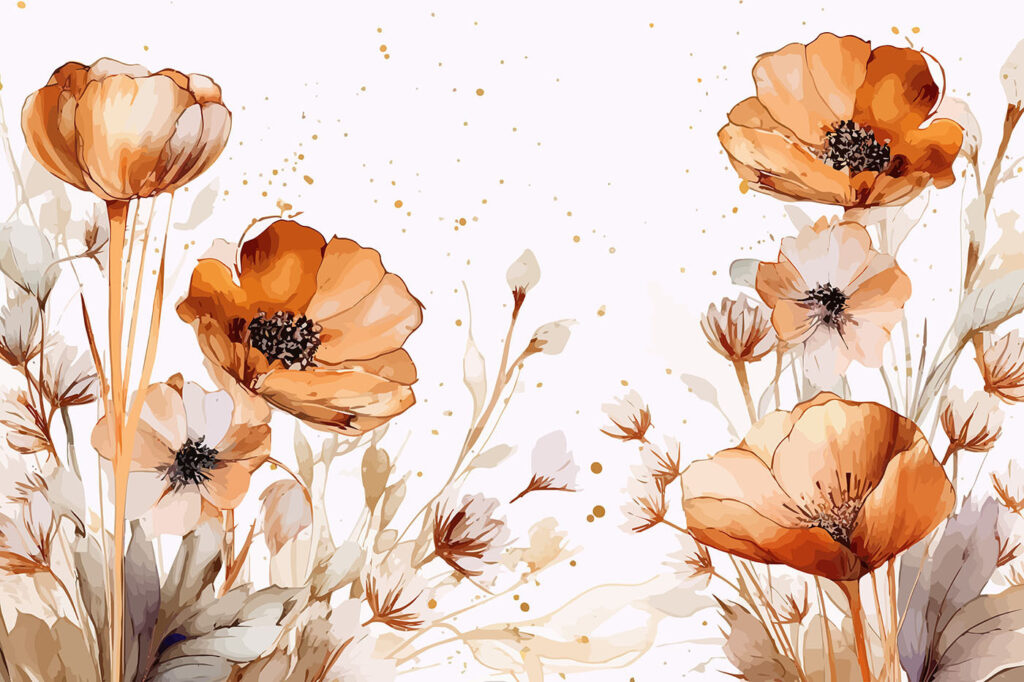 Flori ocru în acuarelă — design complet
