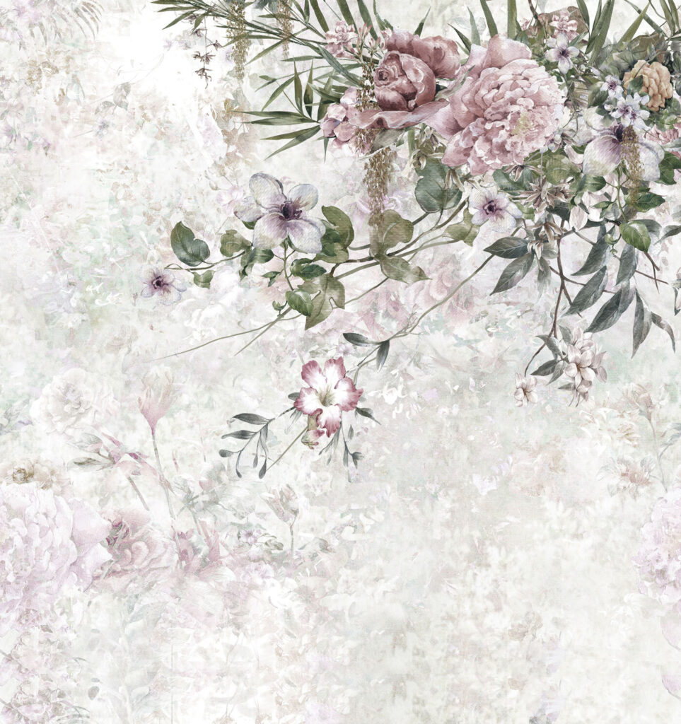 Flori roz, fundal uzat — design complet